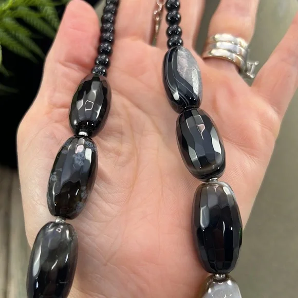 ⭐️Studio Barse brown black agate stone jet black beaded sterling silver necklace - Picture 4 of 10